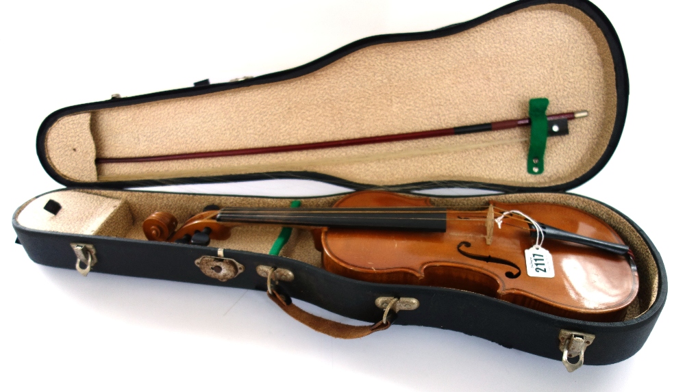 A small violin, 20th century, interior paper label reading 'The London Violin Co', - Image 2 of 2