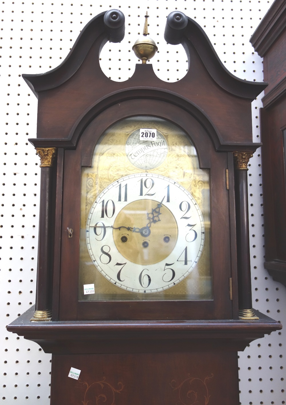 An early 20th century eight day mahogany inlaid longcase clock, bevelled glazed door, - Image 4 of 7