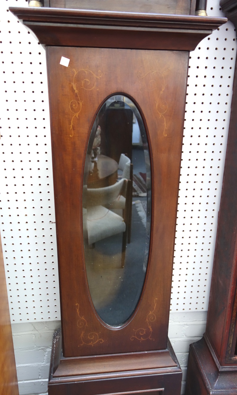An early 20th century eight day mahogany inlaid longcase clock, bevelled glazed door, - Image 3 of 7