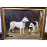 English School, Terriers, oil on board, indistinctly signed with monogram.