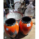 A Japanese blue and white footed bowl, a cut glass brandy urn with a brass tap,