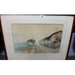 S. Ishida (20th century), Village scene, watercolour, signed.