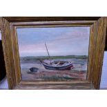 Colin Corfield (early 20th century), Beached boat, oil on board, signed.