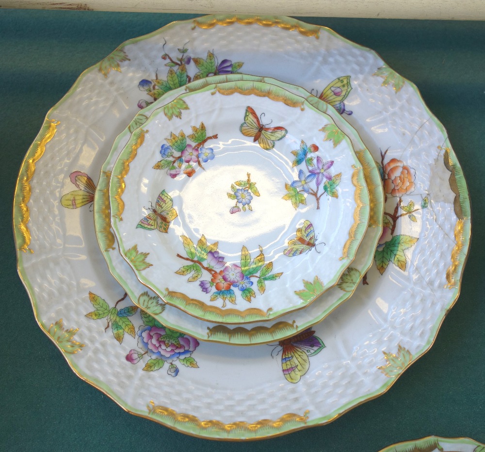 A Herend porcelain part tea service decorated with butterflies against a gilt green ground, - Image 4 of 5
