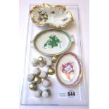 Three Herend porcelain trinket dishes, four Herend thimbles,
