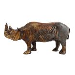 A silver model of a standing rhinoceros London 1972, length 15.5cm, gross weight 516gms.