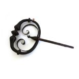 A large cast iron door handle/knocker Medieval style, the oval handle with knopped decoration,