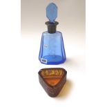 An Art Deco style blue glass decanter and stopper,