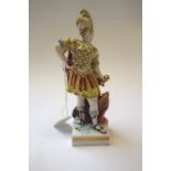 A Derby porcelain figure of Mars, circa 1780-90, modelled standing on a square gilt-lined base,