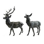 Two silver models, one of a standing stag, London 1975 and one of a standing hind, London 1974,