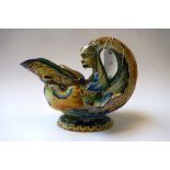 A Cantagalli maiolica ewer, late 19th century, modelled in the form of a mythological dolphin,