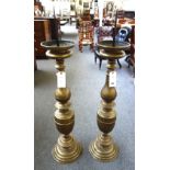 A pair of large brass altar candlesticks, North European, late 19th century,