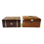 A 19th century figured walnut dome top jewellery box, 28cm wide, another similar, 26cm wide,