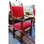 A matched set of six Italian walnut square back chairs, to include a pair of carvers.