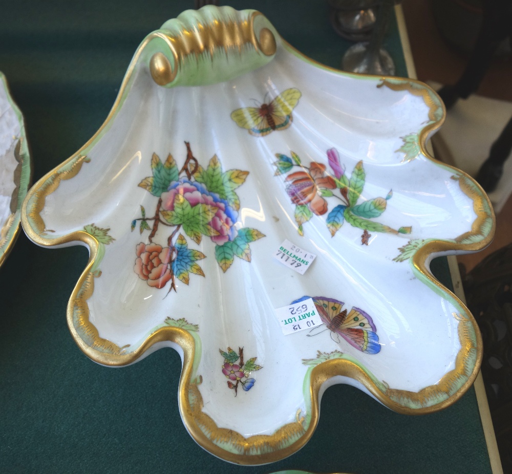 A Herend porcelain part tea service decorated with butterflies against a gilt green ground, - Image 5 of 5