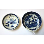 A Caughley porcelain blue and white egg drainer, circa 1780, printed with the `Fisherman' pattern,