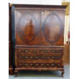 A George III and later oyster veneered cabinet on chest,