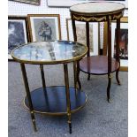 An 18th century style French marble topped gilt metal mounted circular mahogany two tier gueridon,