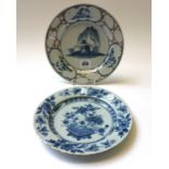 Two English delftware plates, circa 1750, the first, probably Bristol,