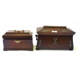 A mid 18th century mahogany rectangular tea caddy, interior lacking, 23cm wide,