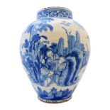 A blue and white faience vase, probably Dutch, late 17th century, of ovoid form,