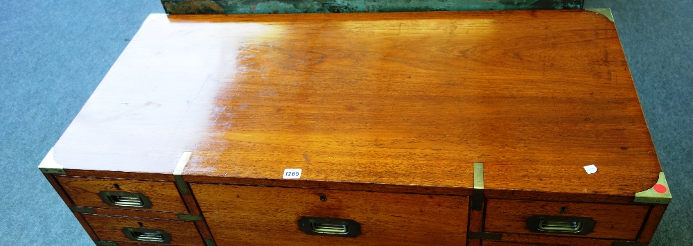A 19th century teak two part campaign chest on five short over three long drawers, - Image 2 of 2