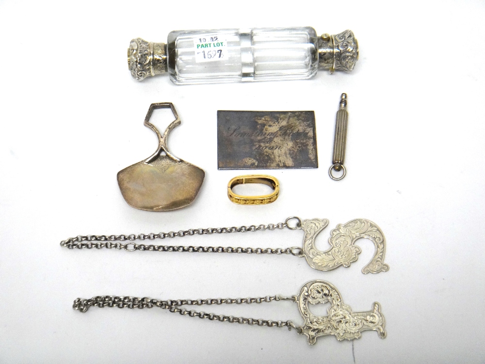 A Victorian silver mounted faceted glass, double ended scent cum smelling salts bottle,
