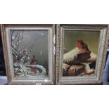 Jeanie Harte (19th century), Robins in the snow, a pair, oil on canvas, signed and dated 1884.