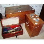 A 19th century mahogany cased electro-magnetic machine, together with two other cased instruments.