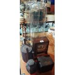 A quantity of collectables, including a rosewood cased mantel clock, a Jerusalem wood tea caddy,