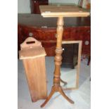 A walnut jardiniere stand, a large candle box and a rectangular mirror.