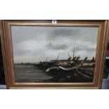 Gautiez (20th century), Beached boats, oil on canvas,