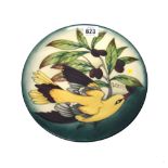 A Moorcroft 'Yellow Bird' cabinet plate, 2003, limited edition 457/750, 22.5cm diameter, boxed.