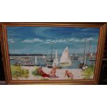 B.Wright, (20th century), Beach scene with sailing boats, oil on board, signed.