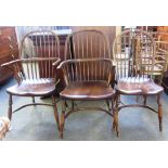 A set of six George III style stick back dining chairs,