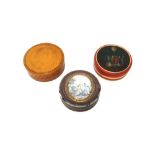 A circular pale orange steam pressed composition box and cover,