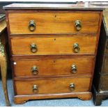 A small 19th century mahogany two part chest of four long drawers on shaped bracket feet, 76cm wide.