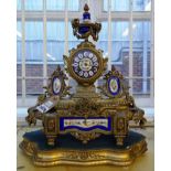 A Continental gilt metal and porcelain mounted mantel clock, early 20th century,