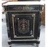 A Louis XVI style gilt metal mounted marquetry inlaid ebonised pier cabinet,