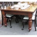 A 19th century French farmhouse table with plank chestnut top on turned fruitwood supports,