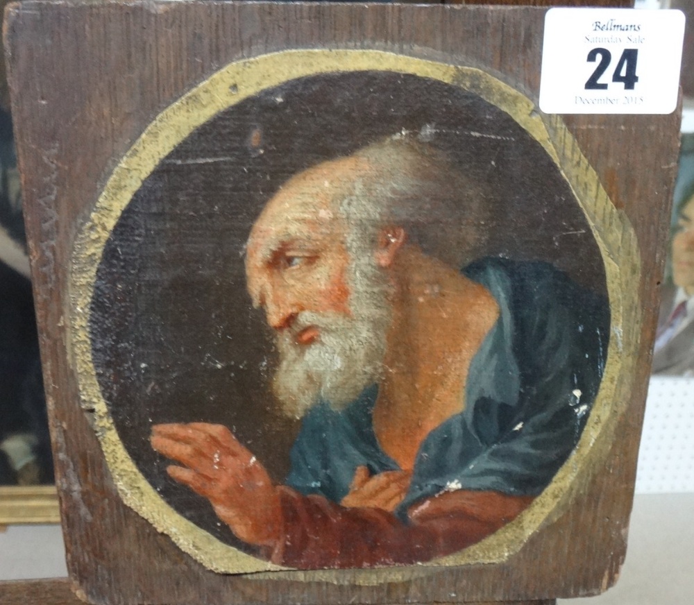 Italian School (19th century), Head study of a saint, oil on canvas laid on panel, circular.