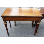 A 19th century gilt metal mounted kingwood banded figured walnut card table,