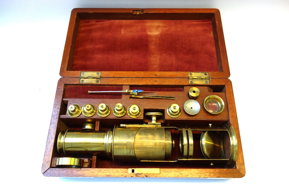 A carpenter type compound monocular microscope, English, mid 19th century,