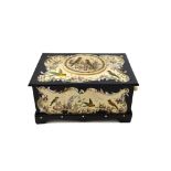 A Continental black lacquer, ivory and mother of pearl inlaid automation music box, 19th century,