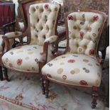 A Victorian marquetry inlaid walnut gentleman's open armchair,