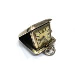 A lady's silver square cased folding travelling watch,