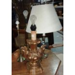 A group of three various brass table lamps and a giltwood lamp (3).