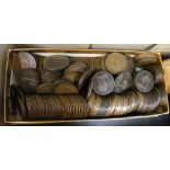 A collection of mostly British pre-decimal coins, including; shillings, threepences, pennies,