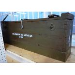 A pine chest, painted olive green and detailed 'Chest. Thompson Sub-Machine Gun.