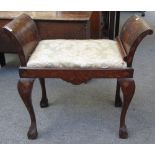 A Dutch parquetry inlaid window seat, with pair of outswept ends on ball and claw feet, 70cm wide,